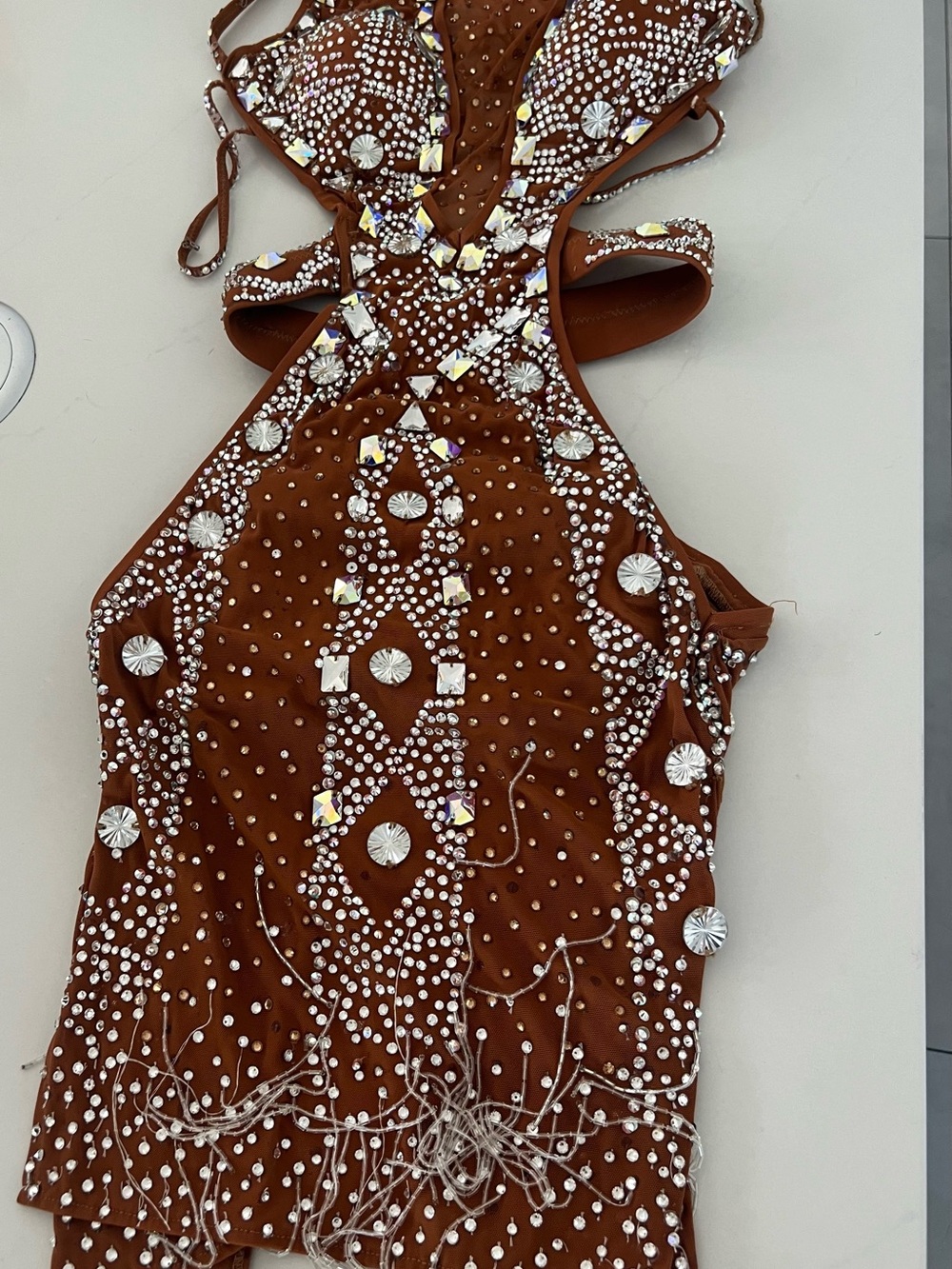 Women’s tan Jewel-Embellished Dance Latin Dress